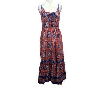 NWT NATURAL LIFE Women’s Medium Red Blue Floral Sleeveless Cotton Maxi Dress